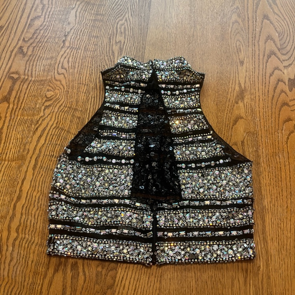 LAST CALL Vintage Jovani Rhinestone Beaded Sheer Halter Top Size 6 Iridescent - Picture 6 of 12